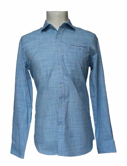 厂价男士长袖衬衫蓝色和白色条纹衬衫