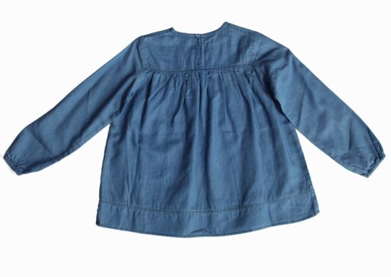 长袖儿童女童连衣裙，浅蓝色棉质婴儿装连衣裙