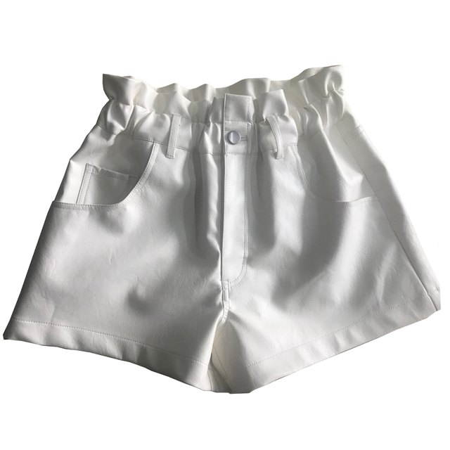高腰纸袋弹力腰白色PU短裤套装为女性购买